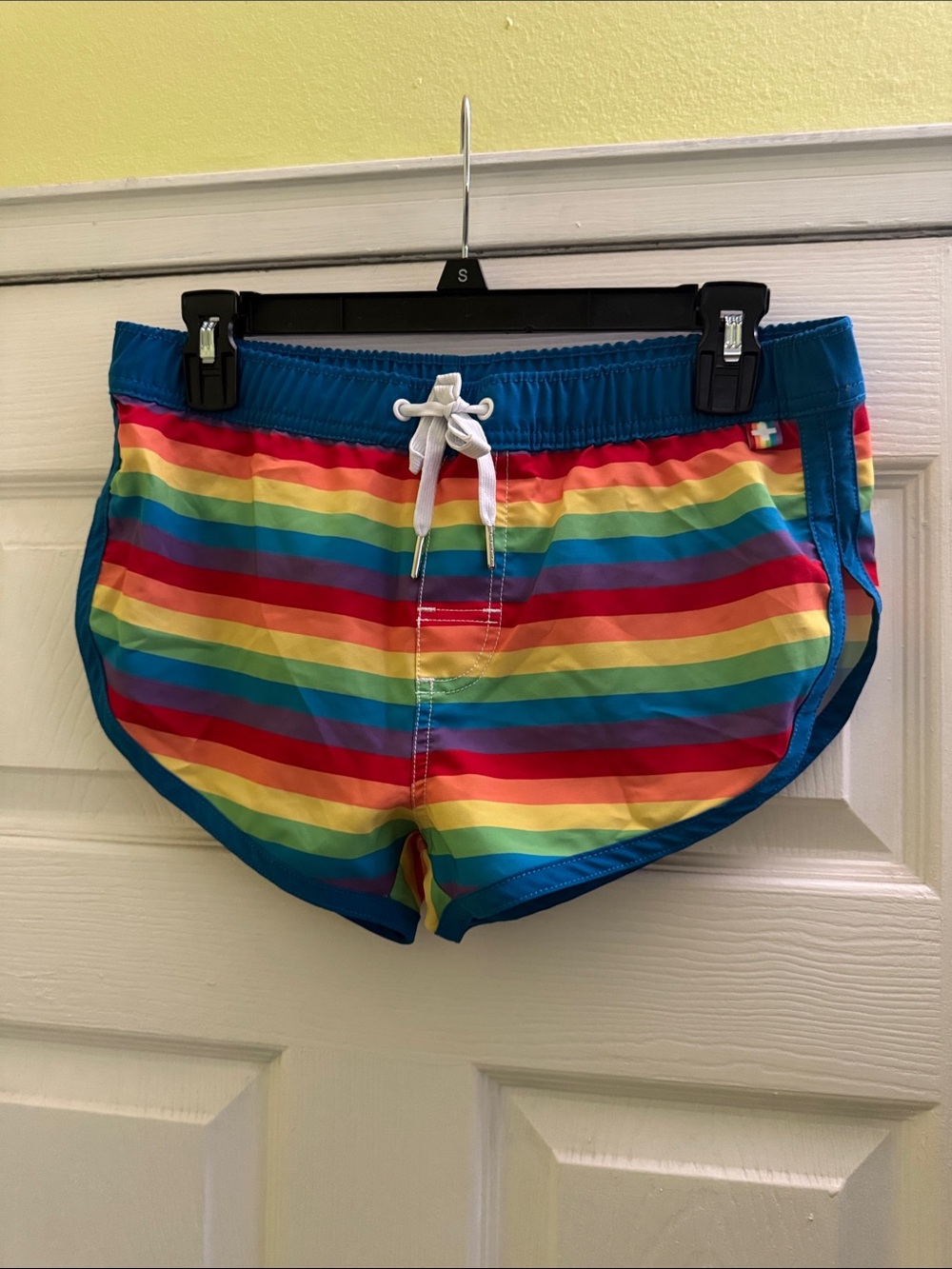 MEN’s 2” Andrew Christian Rainbow Striped Swim Shorts size SMALL (28-30)